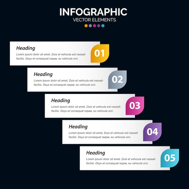 5 stappen Infographics-ontwerpvector en marketing kunnen worden gebruikt voor de indeling van de werkstroom