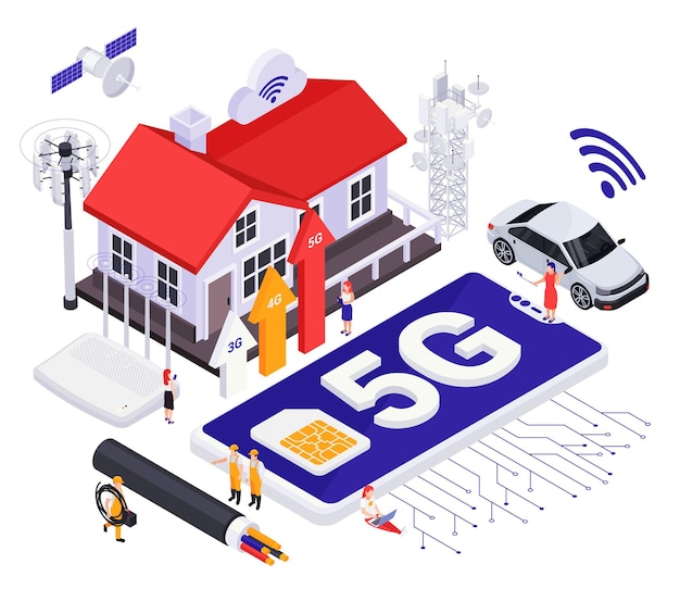 5g-technologie isometrische illustratie