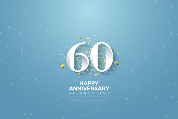 60e verjaardag met nummers op blauwe hemelachtergrond