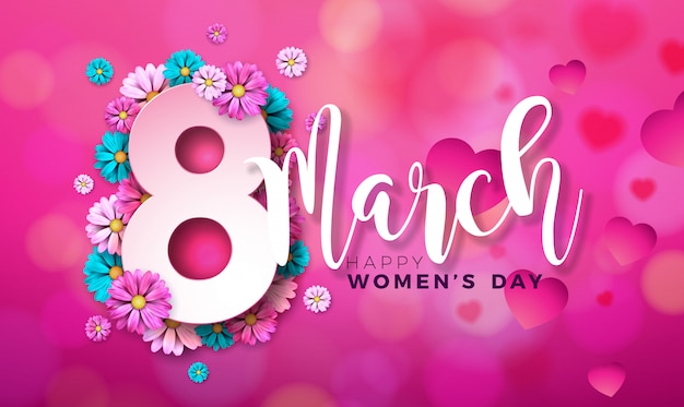 8 maart. Happy Womens Day Floral wenskaart.