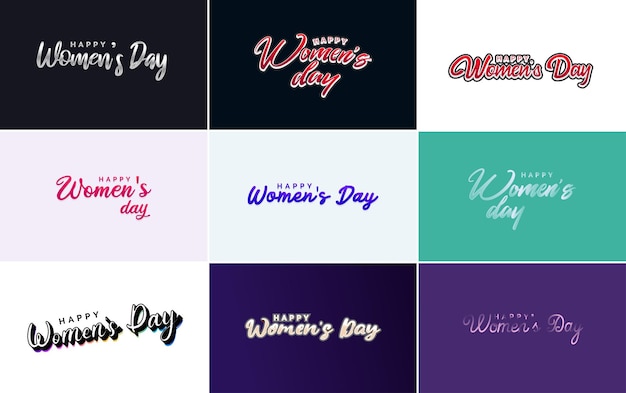 8 maart typografische ontwerpset met Happy Women's Day-tekst