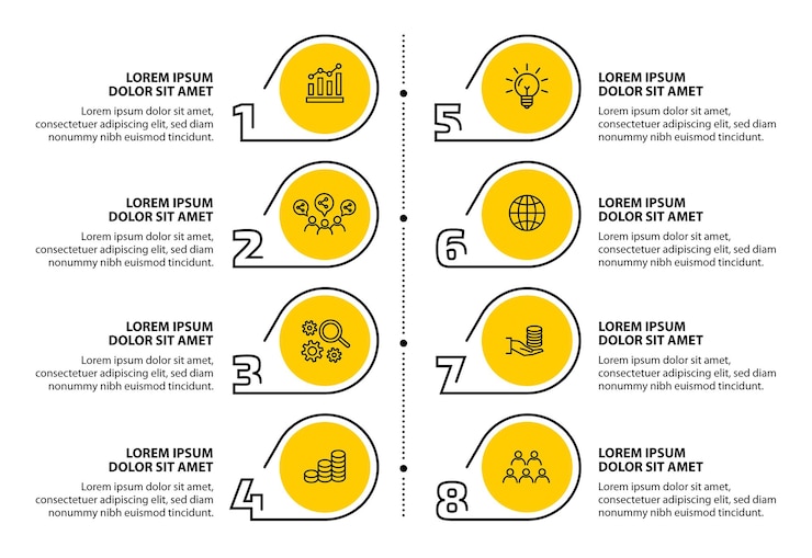 Gratis Vector 8 stappen infographic flowchart ontwerp sjabloon
