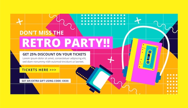 Gratis vector 80s feest platte banner