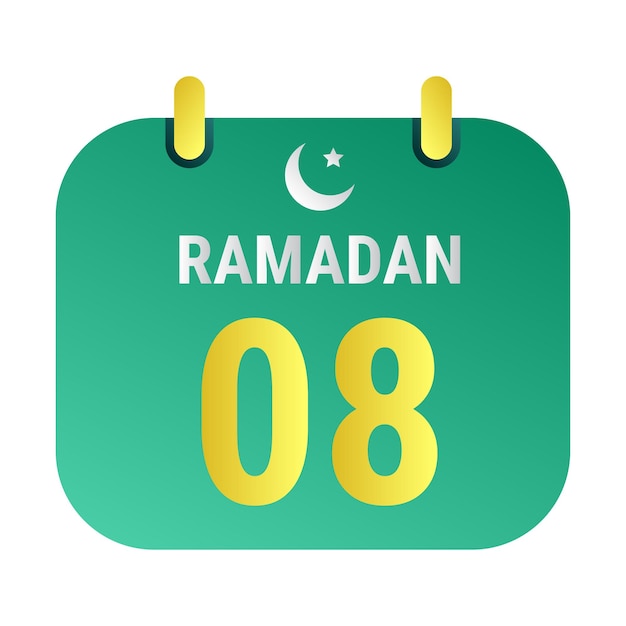 Gratis vector 8e ramadan vieren met witte en gouden maansikkel en engelse ramadan-tekst