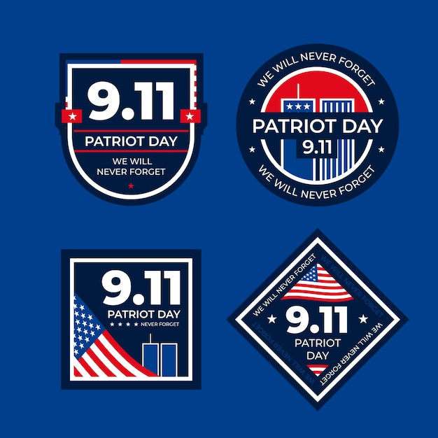 Gratis vector 9.11 patriot day badges collectie