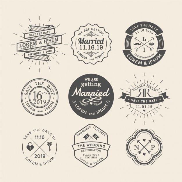 Gratis vector 9 bruiloft badges