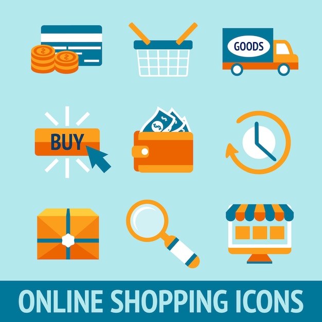 Gratis vector 9 iconen over online winkelen