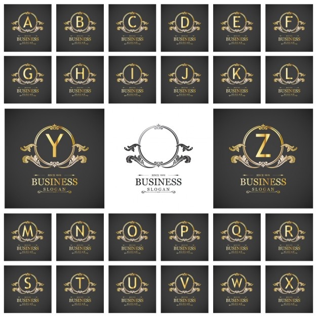 Gratis vector a tot z gouden elegante embleemreeks