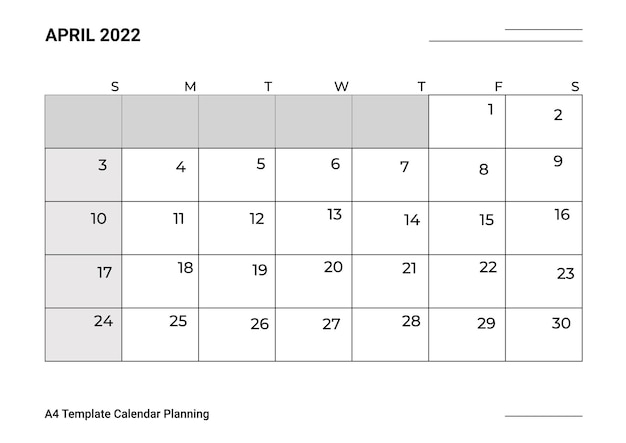 Gratis vector a4 sjabloon kalender planning april