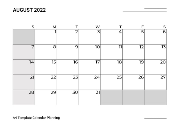 A4 Sjabloon Kalender Planning Augustus