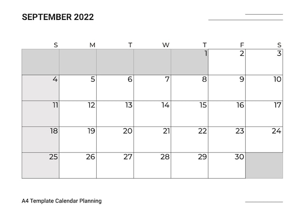 Gratis vector a4 sjabloon kalender planning september