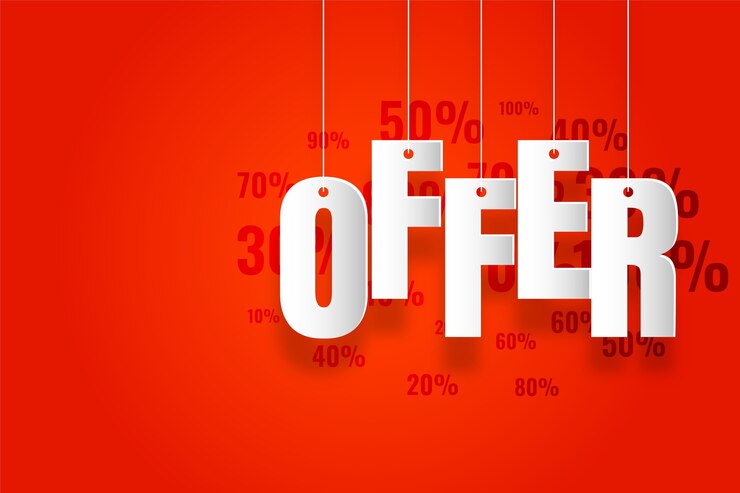 Gratis Vector aanbieding en aanbiedingen banner op rode achtergrond