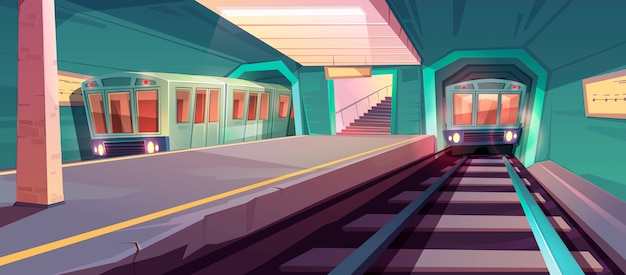 Gratis vector aangekomen trein naar leeg metroplatform