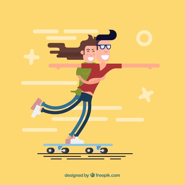 Gratis vector aangenaam schaatser paar in plat design