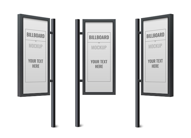 Aanplakbord realistische die pictogrammen met geïsoleerde vectorillustratie van straatreclamemodellen worden geplaatst