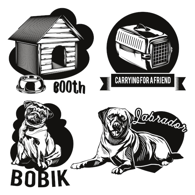 Gratis vector aantal emblemen voor honden en dierenverblijven