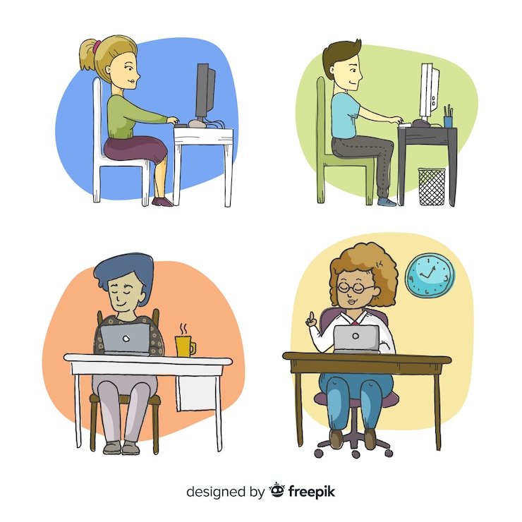 Gratis Vector aantal kantoormedewerkers achter hun bureau