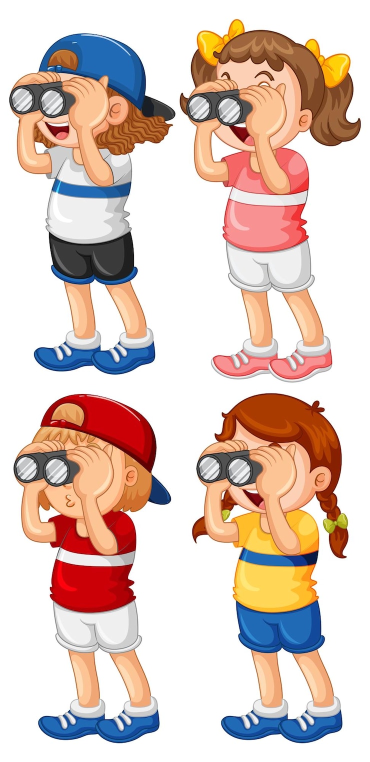 Gratis Vector aantal kinderen kijken door een verrekijker