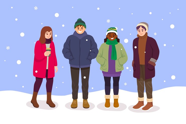 Gratis Vector aantal mensen in gezellige kleding in de winter