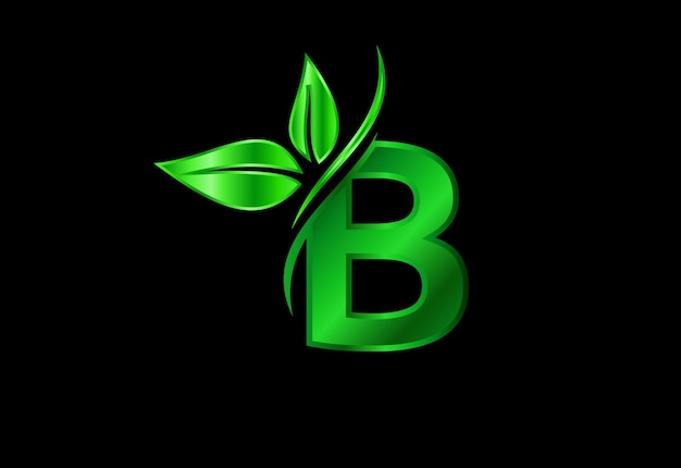 Aanvankelijk b-monogramalfabet met twee bladeren. groen milieuvriendelijk logo concept. logo voor ecologisch Premium Vector