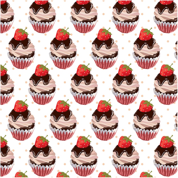 Aardbeien cupcake patroon achtergrond