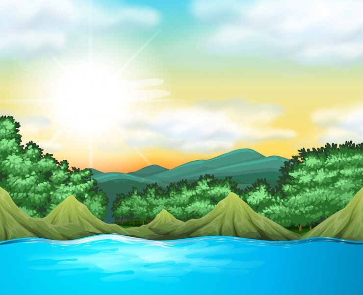 Gratis Vector aardscène met bomen en meer