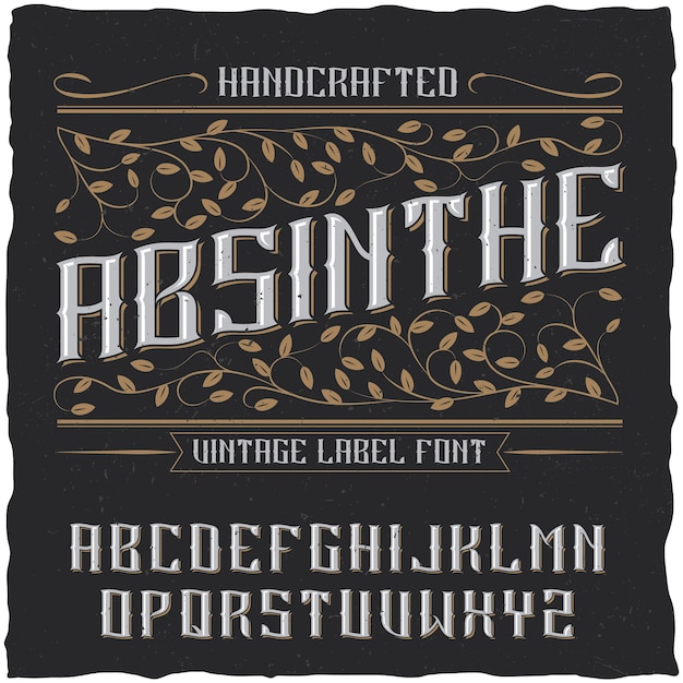 Gratis vector absinthe label lettertype en voorbeeld