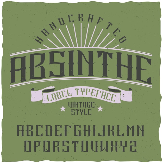 Absinthe label lettertype en voorbeeld