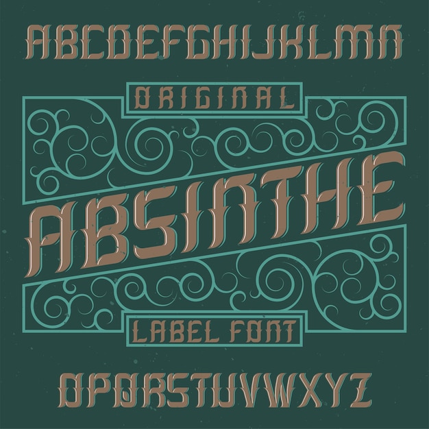 Absinthe-label lettertype en voorbeeldlabel