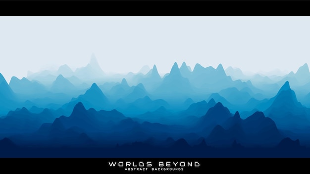 Gratis vector abstract blauw landschap met mistige mist tot horizon over berghellingen.