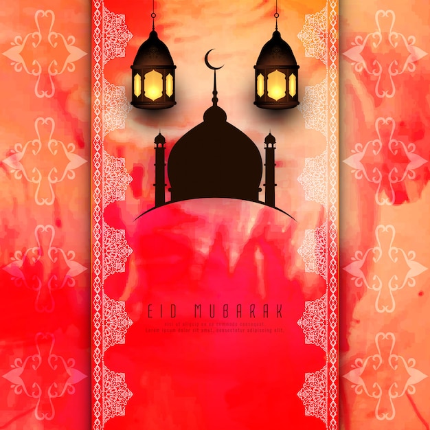 Gratis vector abstract eid mubarak-waterverfontwerp als achtergrond