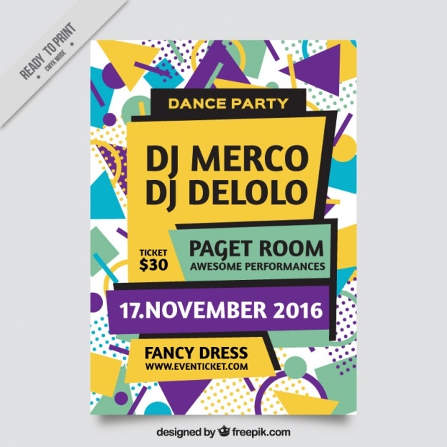 Gratis vector abstract eighties party flyer