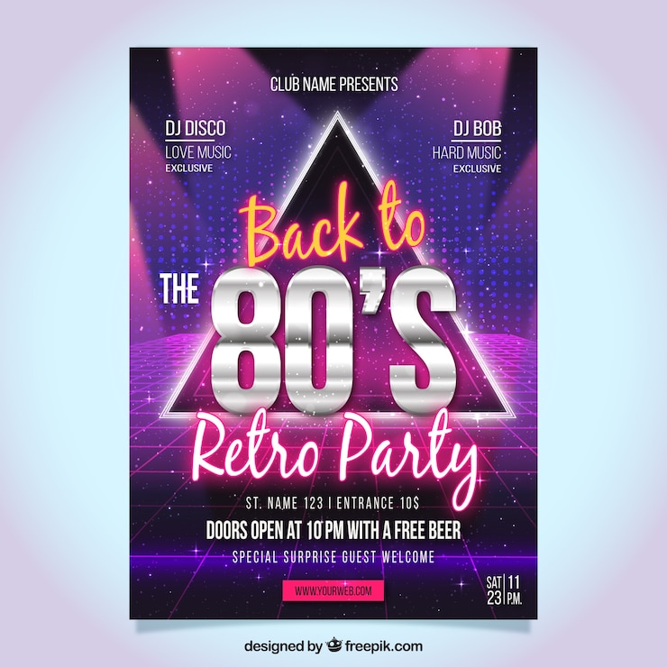 Gratis Vector abstract eighties party flyer