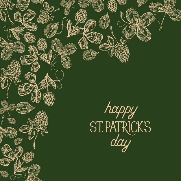 Abstract floral St Patricks Day poster met inscriptie en schets Ierse klaver vectorillustratie