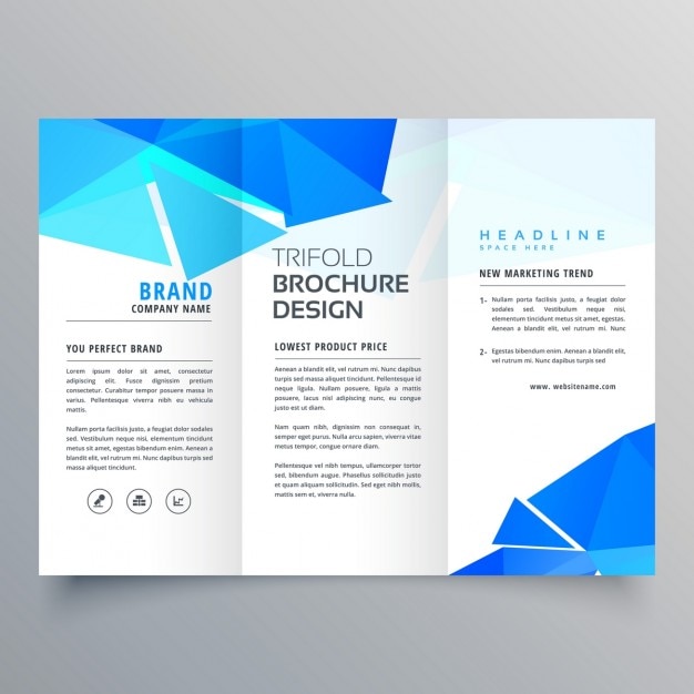 Abstract geometrische blauwe vormen driebladige brochure template