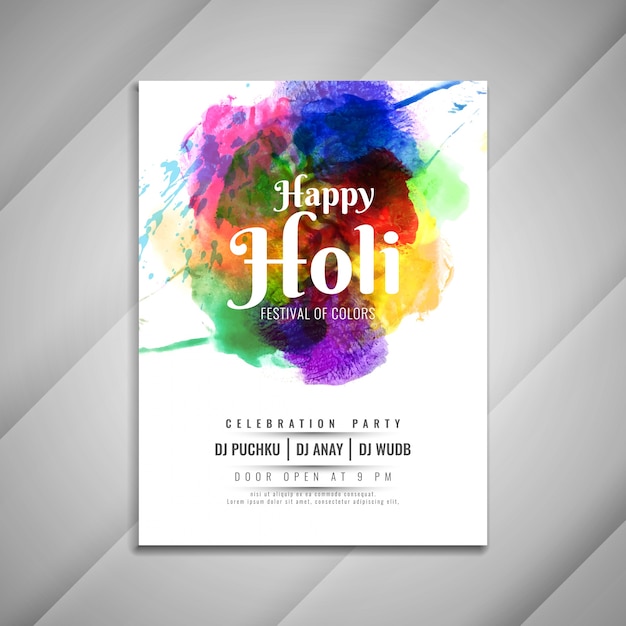 Abstract Happy Holi viering kleurrijke flyer ontwerpsjabloon