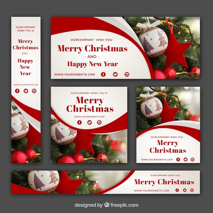 Gratis Vector abstract kerstmisbanners pak