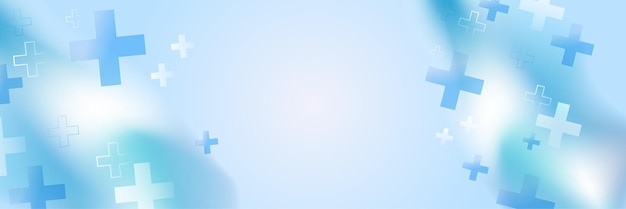 Abstract modern blauw bannerontwerp als achtergrond met gezondheidspictogrammen en symbolen. sjabloonontwerp met concept en idee voor gezondheidszorgtechnologie, innovatiegeneeskunde, gezondheid, wetenschap en onderzoek.