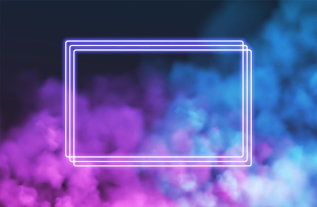 Gratis vector abstract rechthoek neon frame op roze rook achtergrond