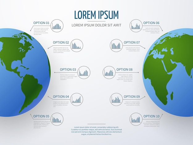 Abstract vector infographic met globe, diagrammen, grafieken en opties