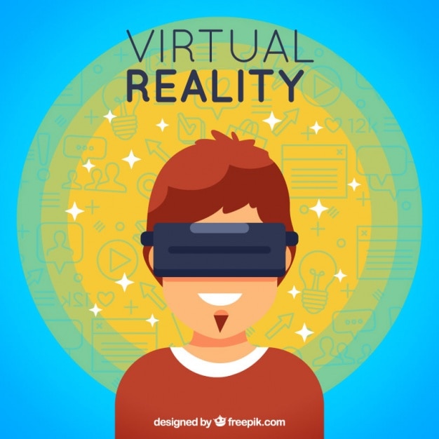 Gratis vector abstracte achtergrond jongen met virtual reality bril