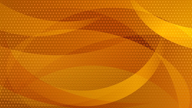 Abstracte achtergrond van gebogen lijnen, rondingen en halftoonpunten in gele en oranje kleuren