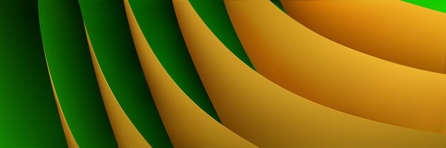 Abstracte achtergrond van gebogen volumetrische vellen in gele en groene kleuren