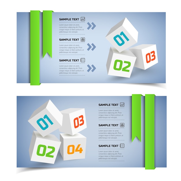 Abstracte bedrijfs infographic horizontale banners met witte 3d kubussen