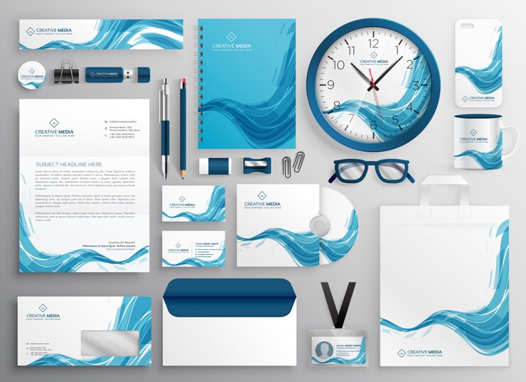 Gratis Vector abstracte blauwe golf moderne zakelijke briefpapier items
