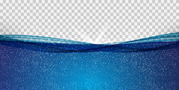 Abstracte blauwe onderwater oceaan golf op transparante achtergrond. vectorillustratie. eps10