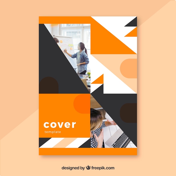 Gratis Vector abstracte dekkingsmalplaatje met foto