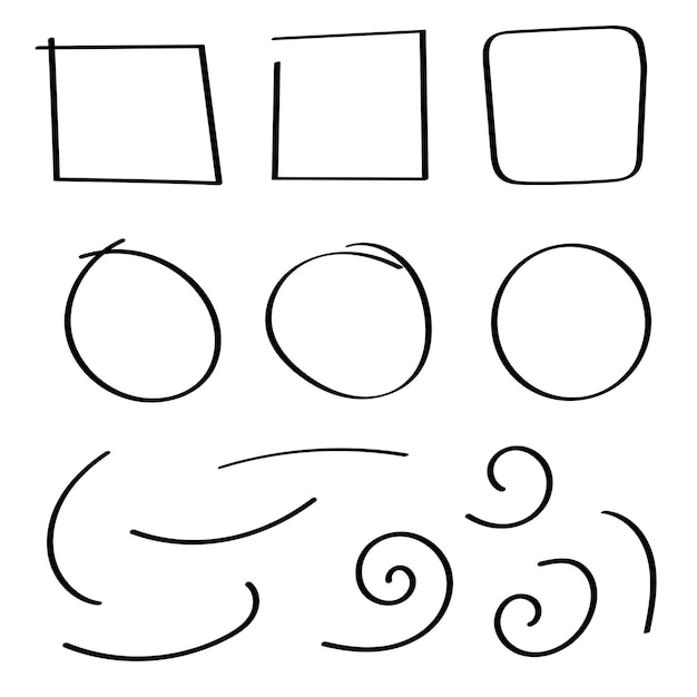 Abstracte doodle lijnen cirkels dozen en pijlen set