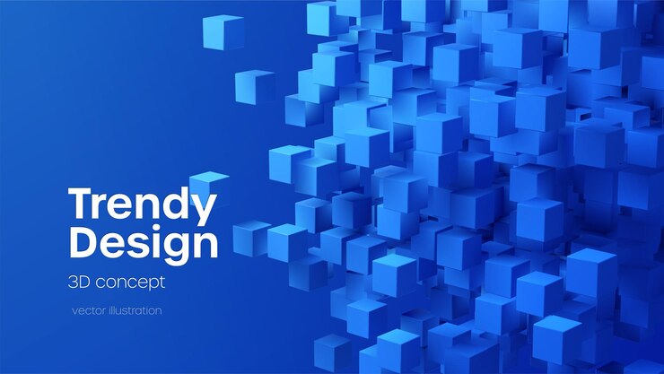Gratis Vector abstracte geometrische achtergrond met blauwe 3d vliegende kubussen.