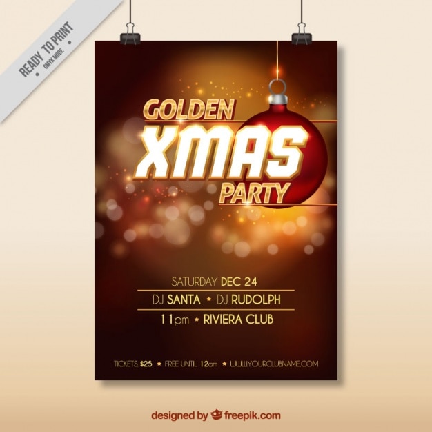 Gratis vector abstracte gouden christmas party poster